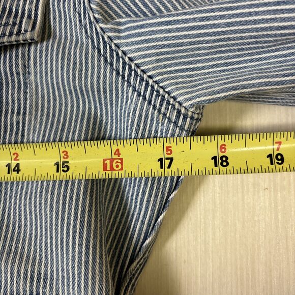Nautica Jeans Denim Jacket Sz S Blue White Striped Classic Button Up Y2K - Picture 7 of 11